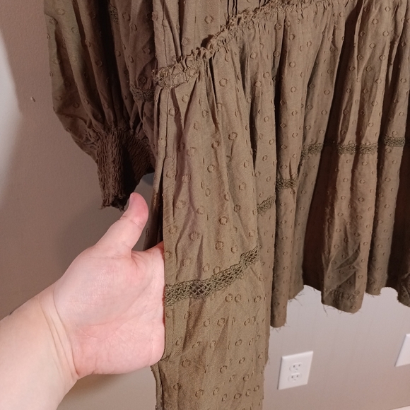 Anthropologie Pilcro Long Sleeve Mock Neck Swing Mini Dress in Green Brown M New - Picture 8 of 11